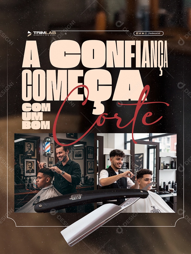 Barbearia A Confiança Começa com Um Bom Corte Social Media PSD Editável