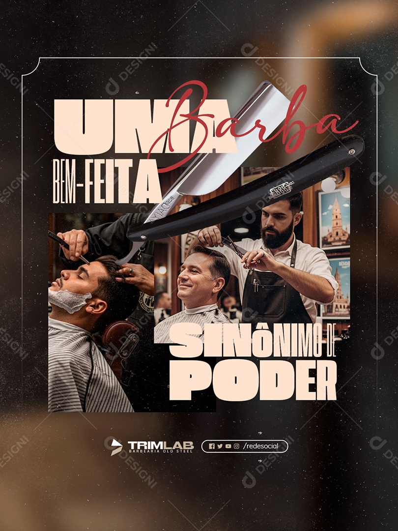 Barbearia Uma Barba Bem Feita Social Media PSD Editável