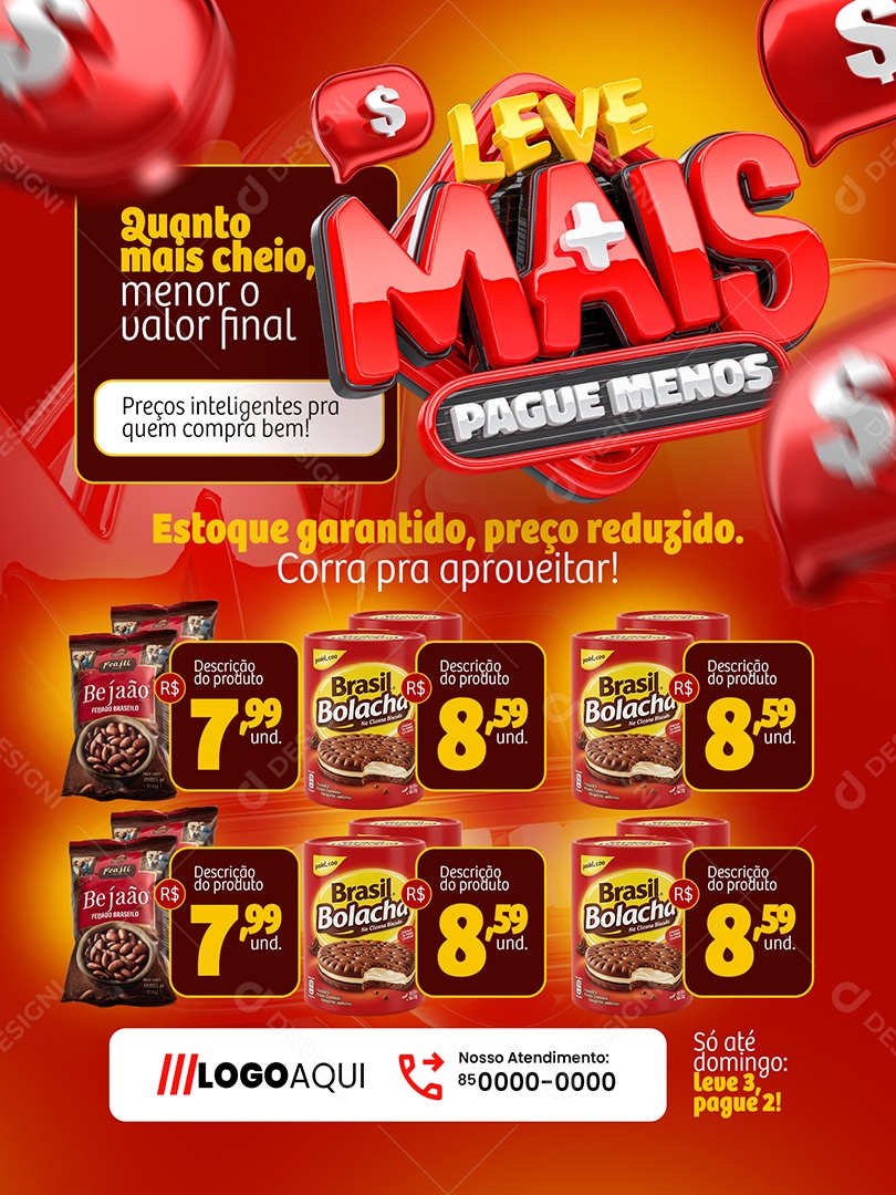 Leve Mais Pague Menos Supermercado Encarte Preços Inteligentes Social Media PSD Editável