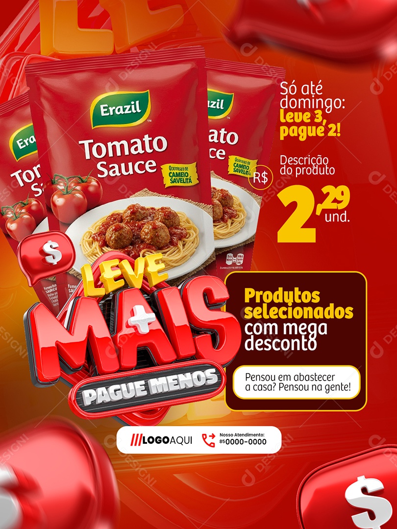 Leve Mais Pague Menos Supermercado Produtos Selecionados Social Media PSD Editável