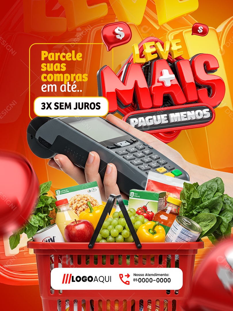Leve Mais Pague Menos Supermercado Hortifruti Parcele suas Compras Social Media PSD Editável