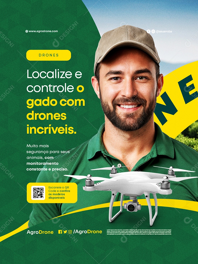 Agropecuária Drones Localize e Controle o Gado Social Media PSD Editável