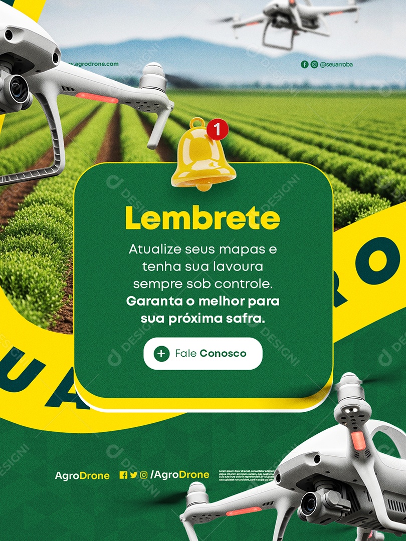 Agropecuária Drones Lembrete Social Media PSD Editável