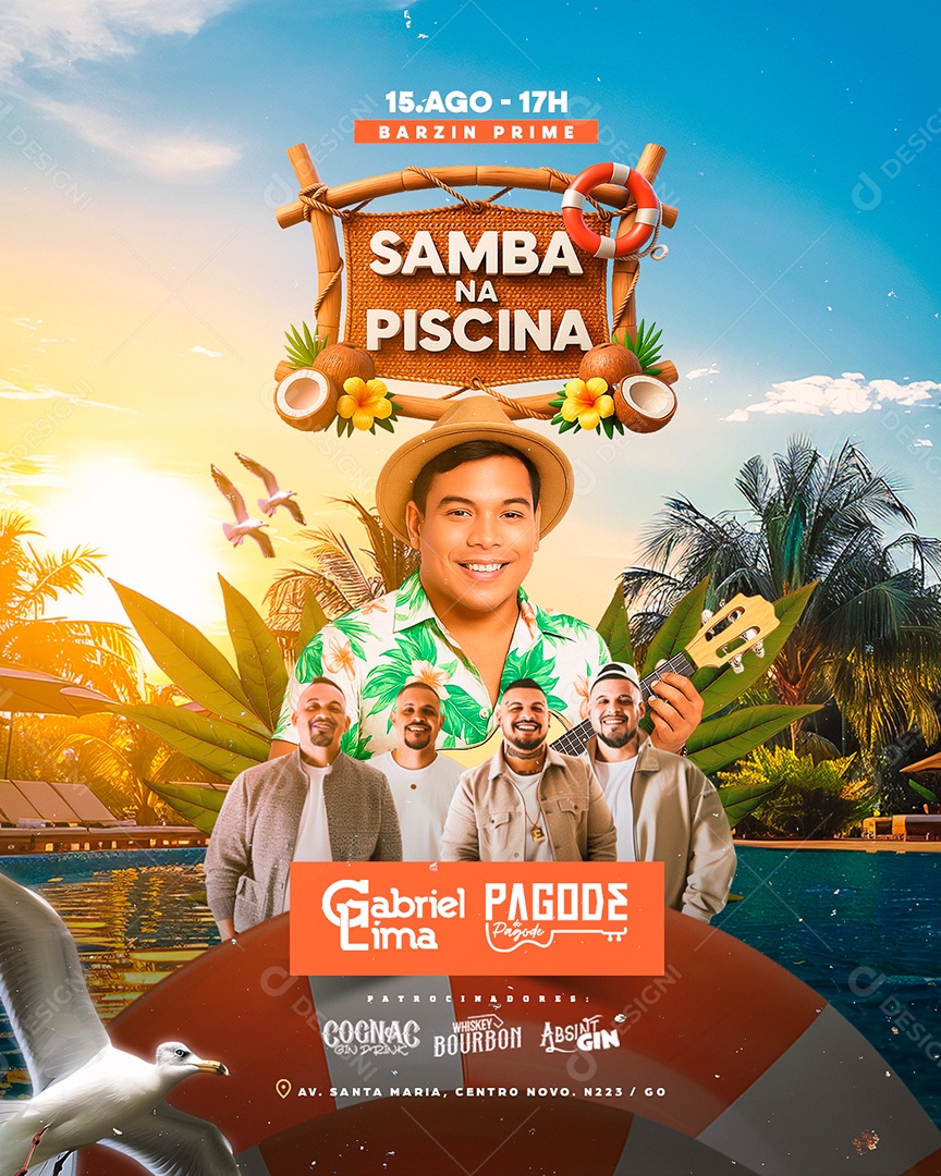 Flyer Samba na Piscina Social Media PSD Editável