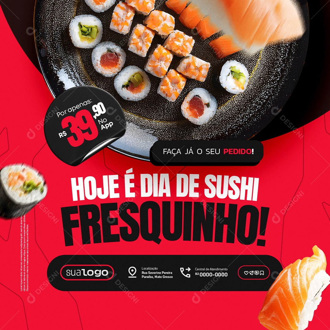 Comidas Ofertas Comida Japonesa Hoje é Dia de Sushi Social Media PSD Editável