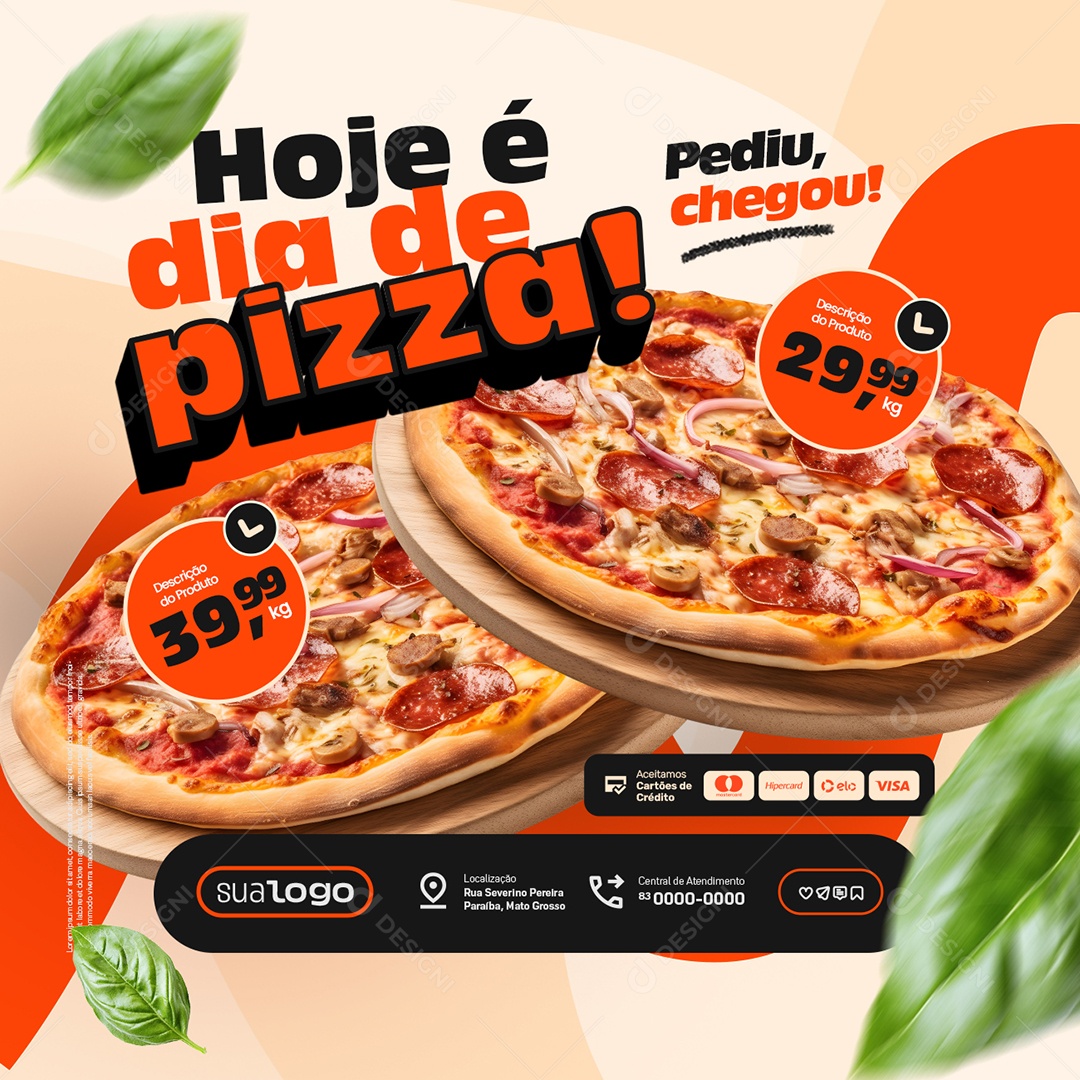 Comidas Ofertas Hoje é Dia de Pizza Social Media PSD Editável