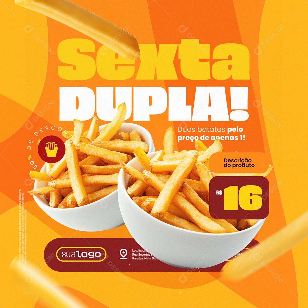 Comidas Ofertas Sexta Dupla Duas Batatas Pelo Preço de Apenas Uma Social Media PSD Editável