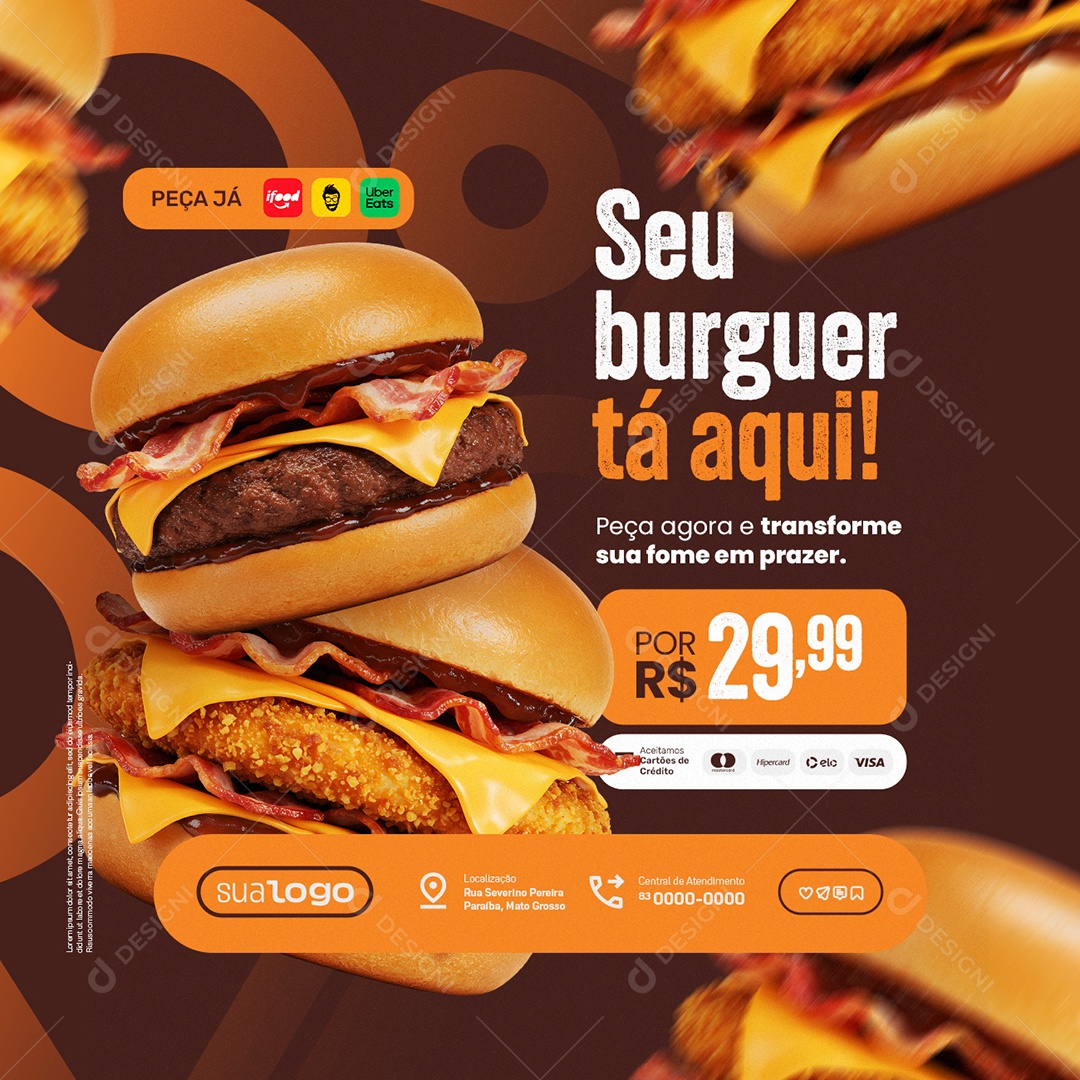 Comidas Ofertas Seu Burguer Tá Aqui Social Media PSD Editável