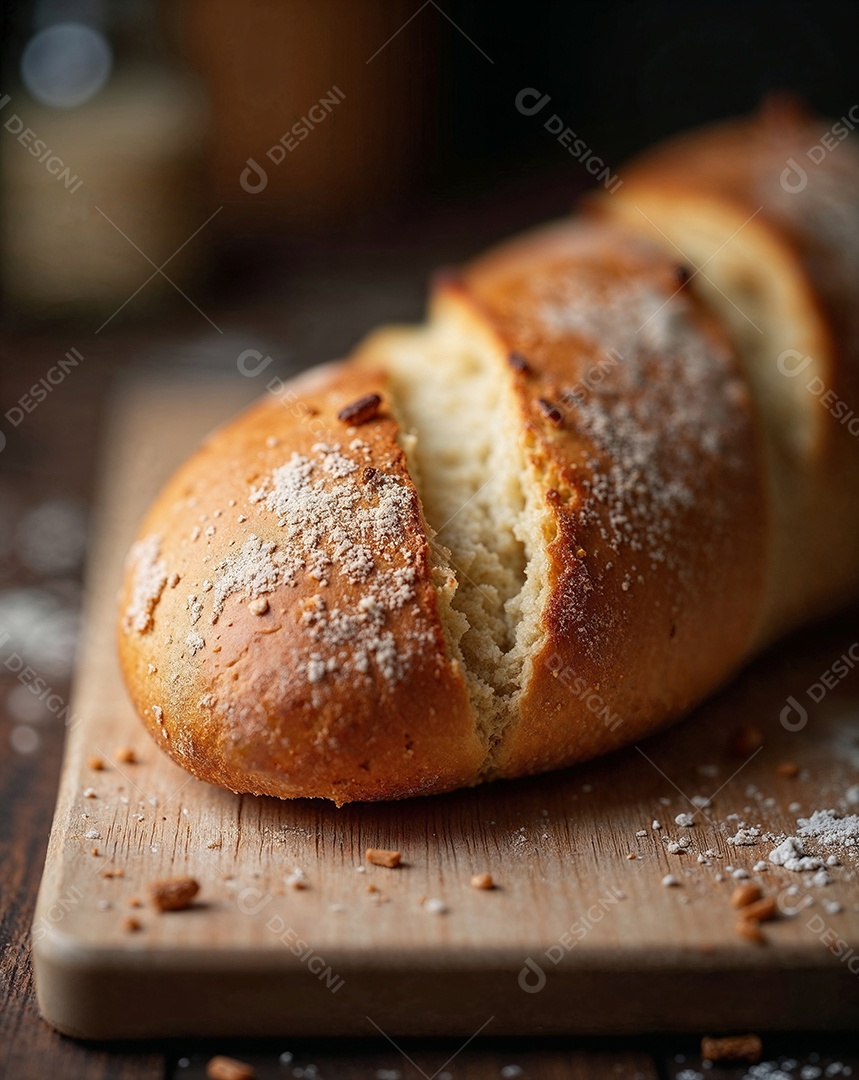 Imagem mostra um pão, que pode ser uma baguete ou um pão francês
