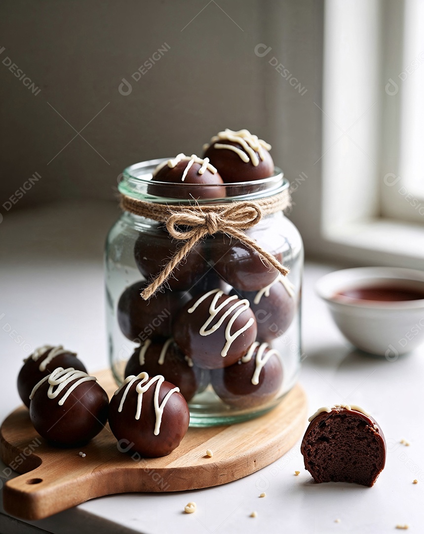 Imagem exibe trufas de chocolate, que são doces feitos com uma ganache cremosa de chocolate