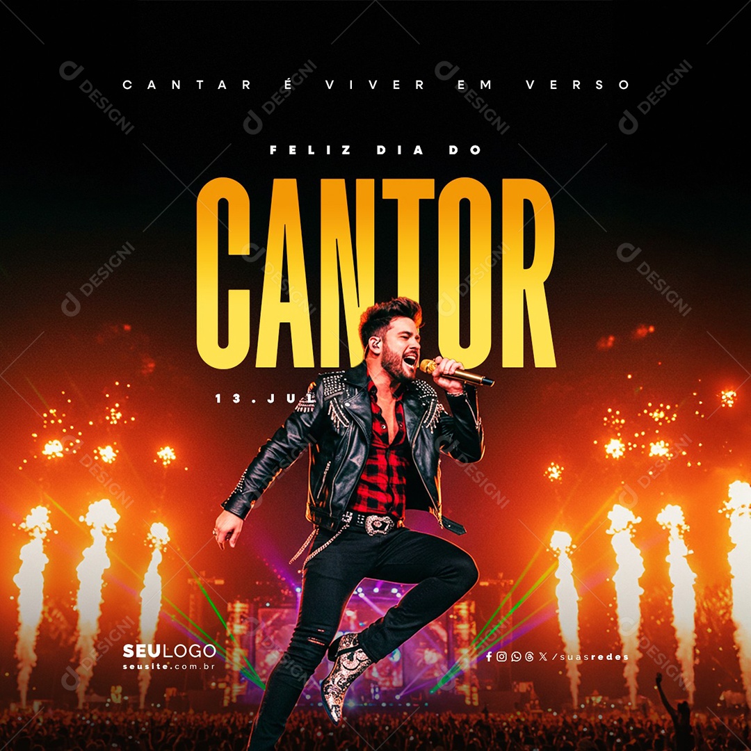 Feliz Dia do Cantor 13 de Julho Social Media PSD Editável