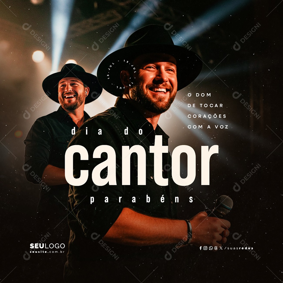 Dia do Cantor 13 de Julho Social Media PSD Editável