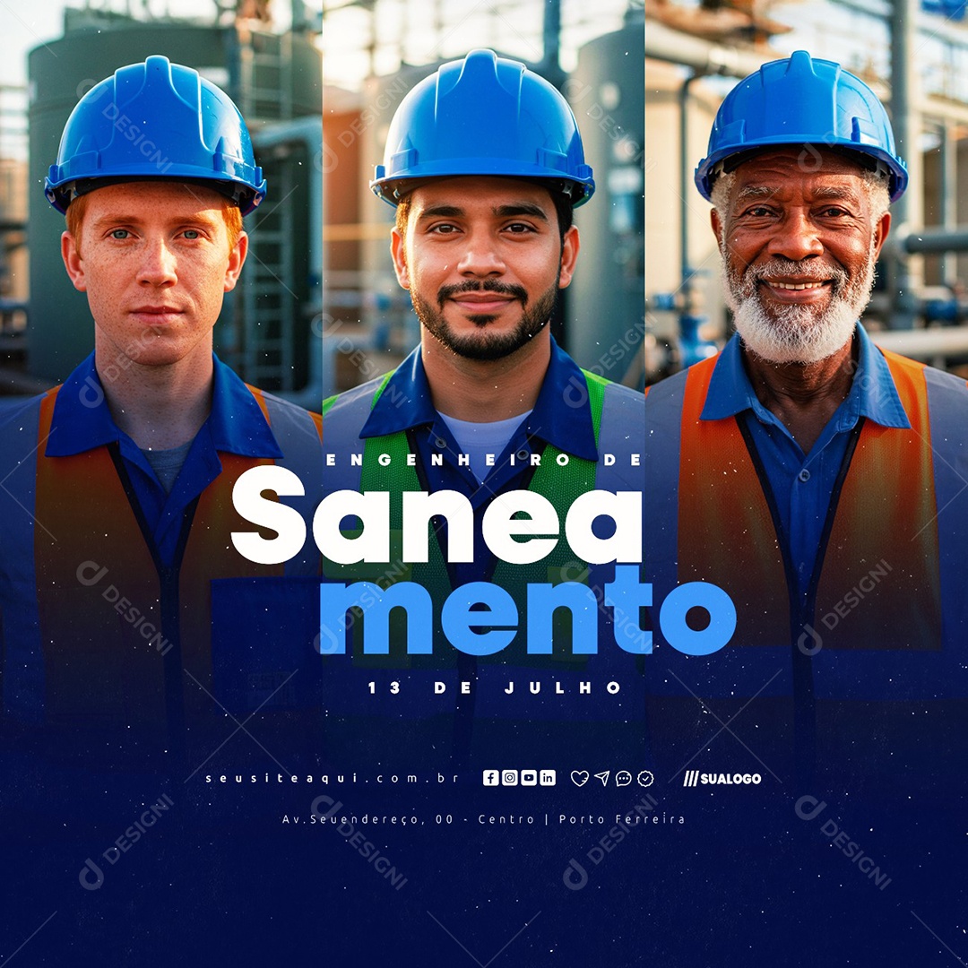 Dia do Engenheiro de Saneamento 13 de Julho Social Media PSD Editável