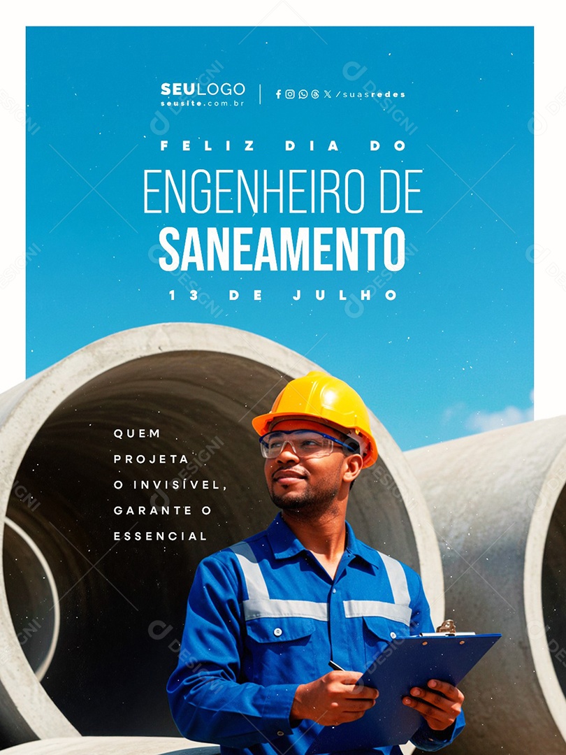 Feliz Dia do Engenheiro de Saneamento 13 de Julho Social Media PSD Editável