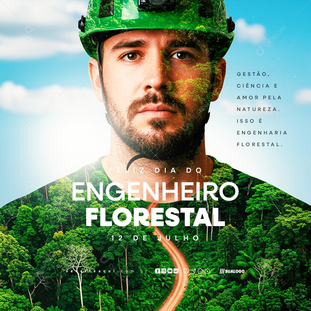 Feliz Dia do Engenheiro Florestal 12 Julho Social Media PSD Editável