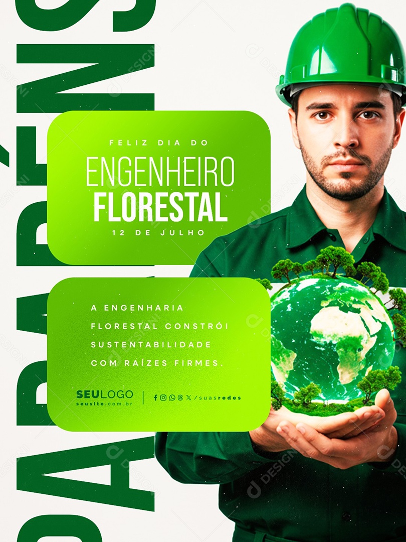 Feliz Dia do Engenheiro Florestal 12 Julho Social Media PSD Editável