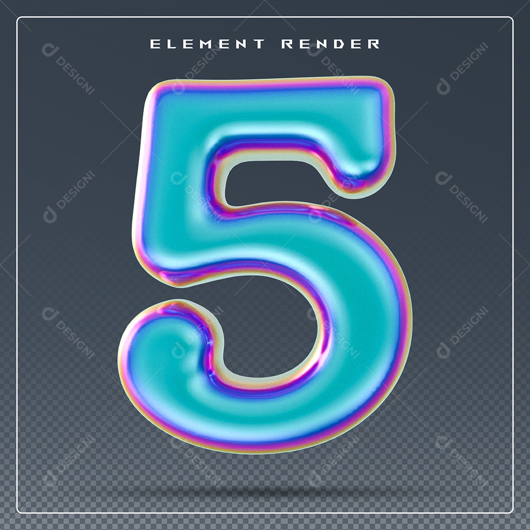 Elemento 3D Número 5 Azul para Composição PSD