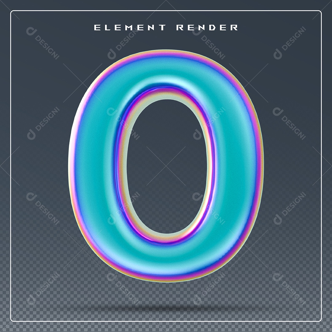 Elemento 3D Número 0 Azul para Composição PSD