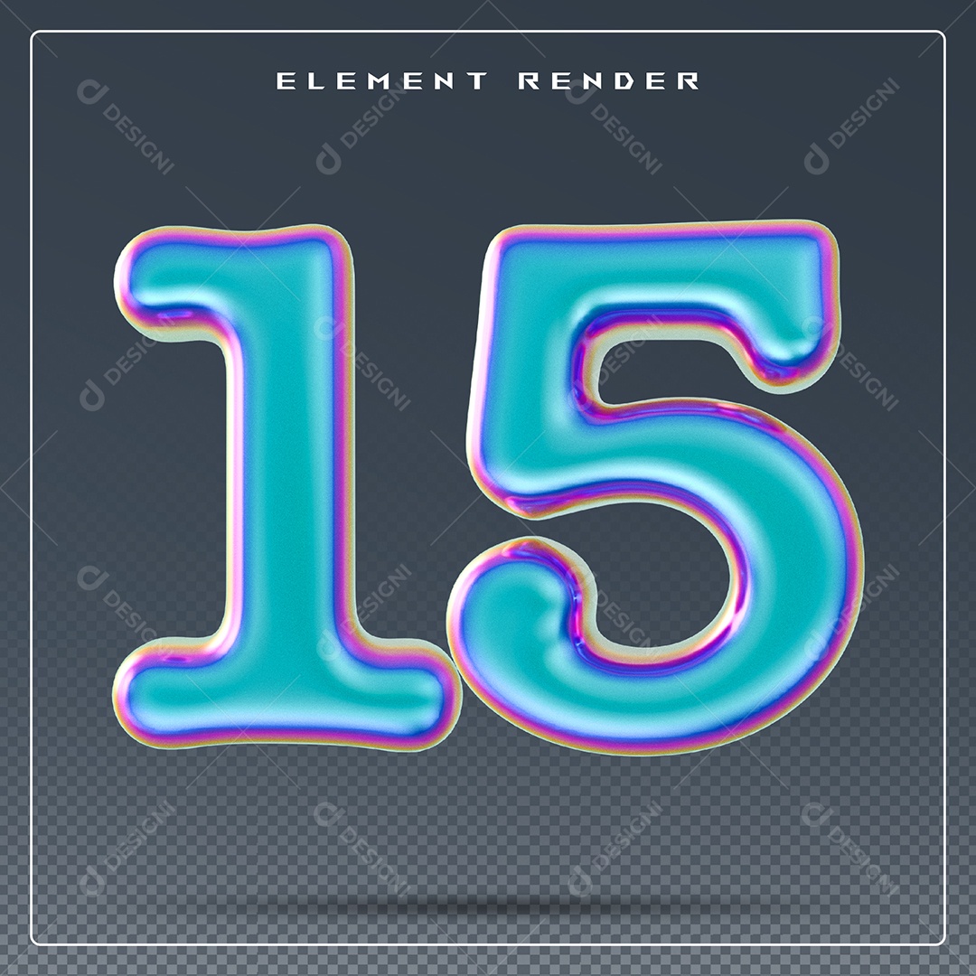 Elemento 3D Número 15 Azul para Composição PSD