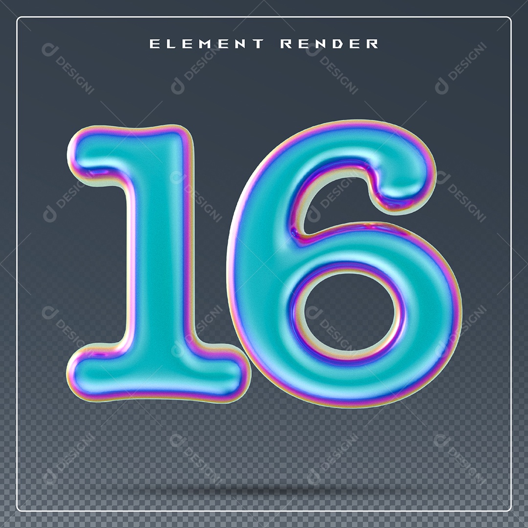 Elemento 3D Número 16 Azul para Composição PSD