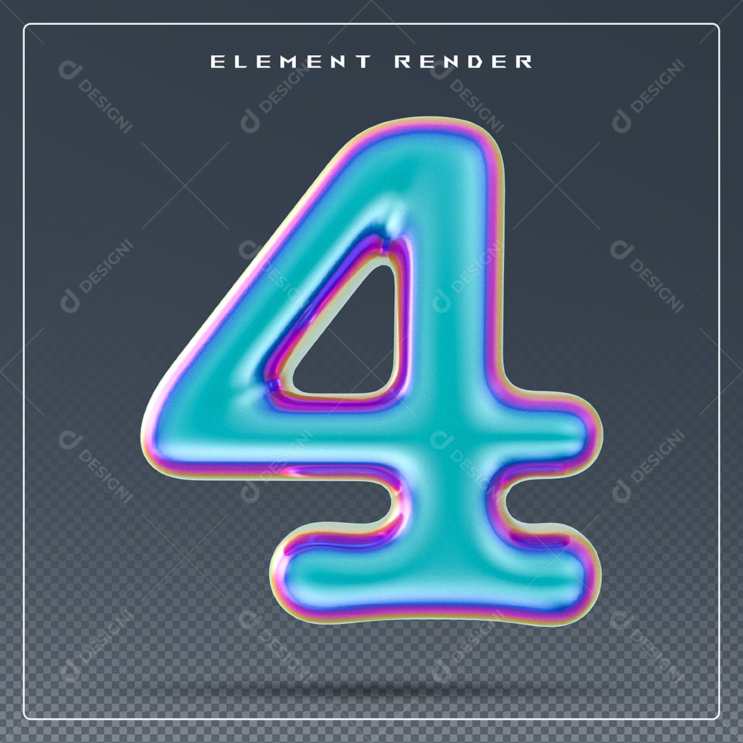 Elemento 3D Número 4 Azul para Composição PSD
