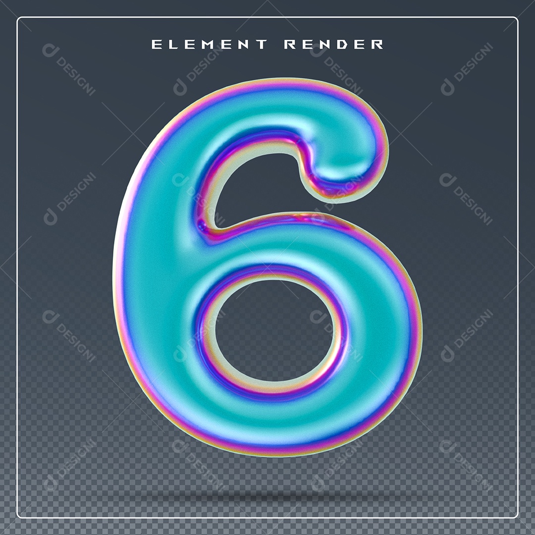 Elemento 3D Número 6 Azul para Composição PSD