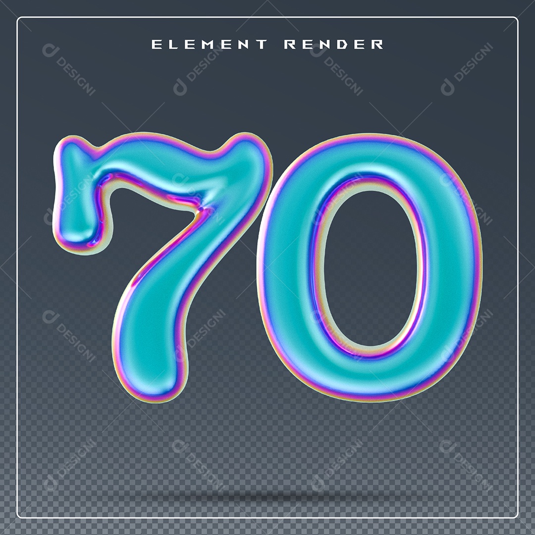 Elemento 3D Número 70 Azul para Composição PSD