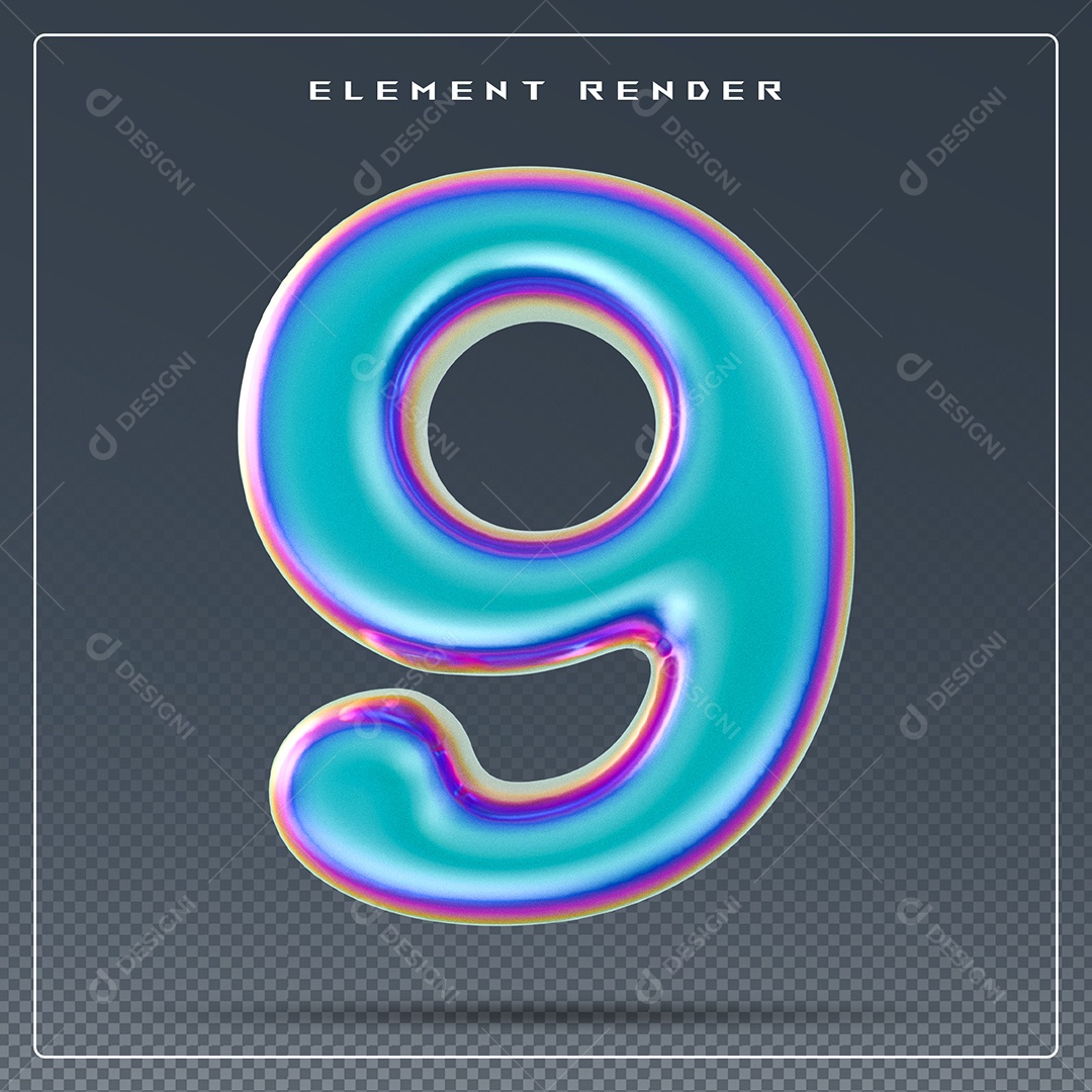 Elemento 3D Número 9 Azul para Composição PSD