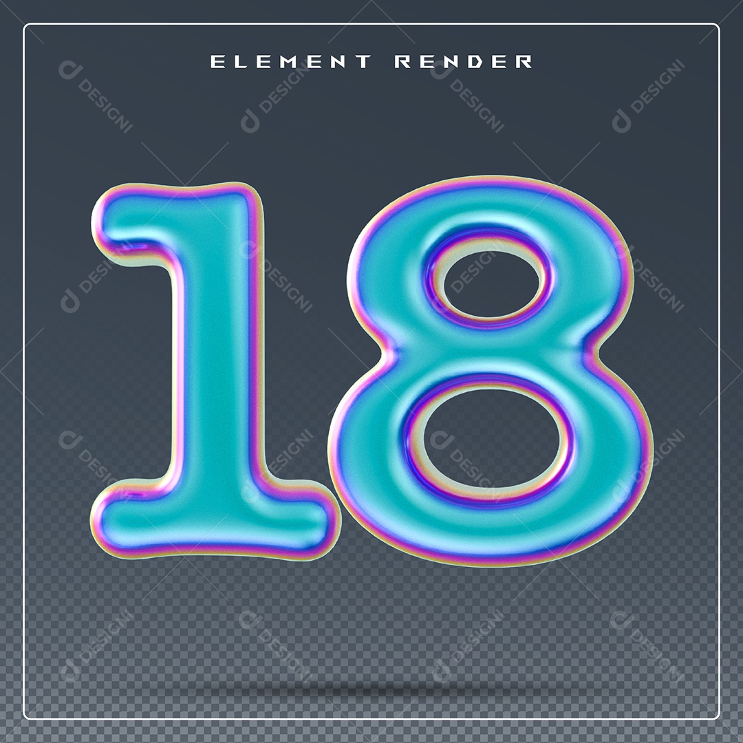 Elemento 3D Número 18 Azul para Composição PSD