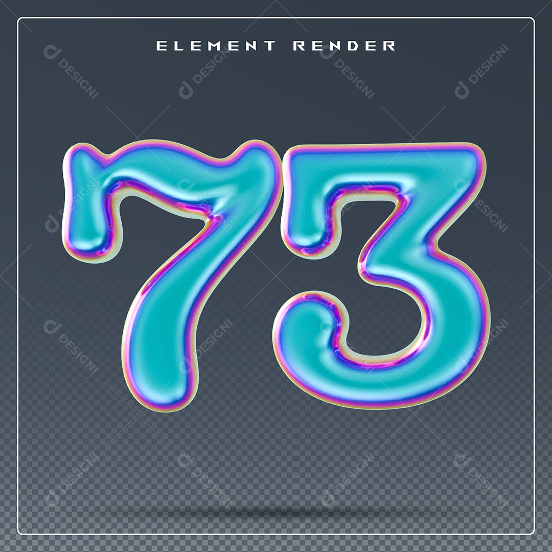 Elemento 3D Número 73 Azul para Composição PSD