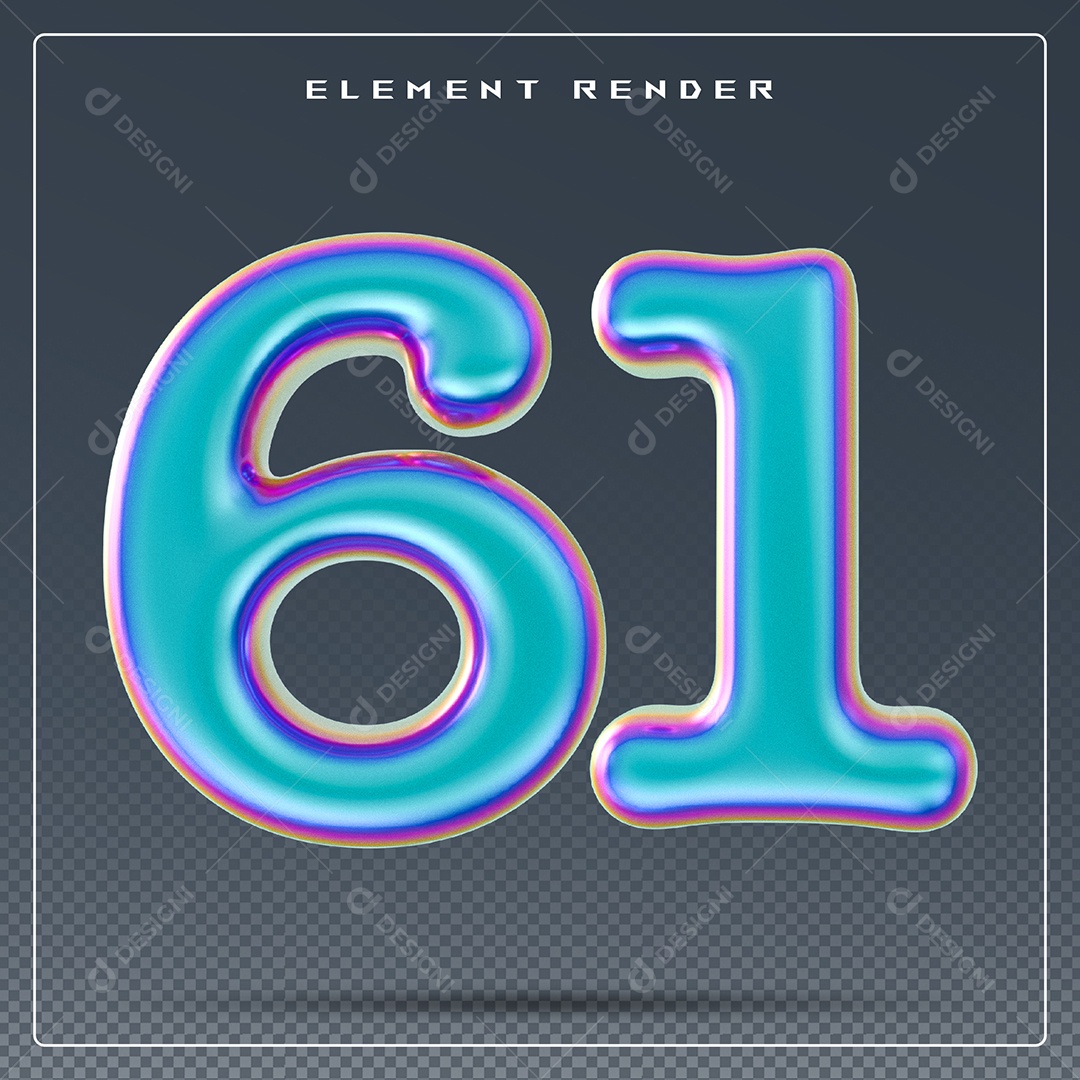 Elemento 3D Número 61 Azul para Composição PSD