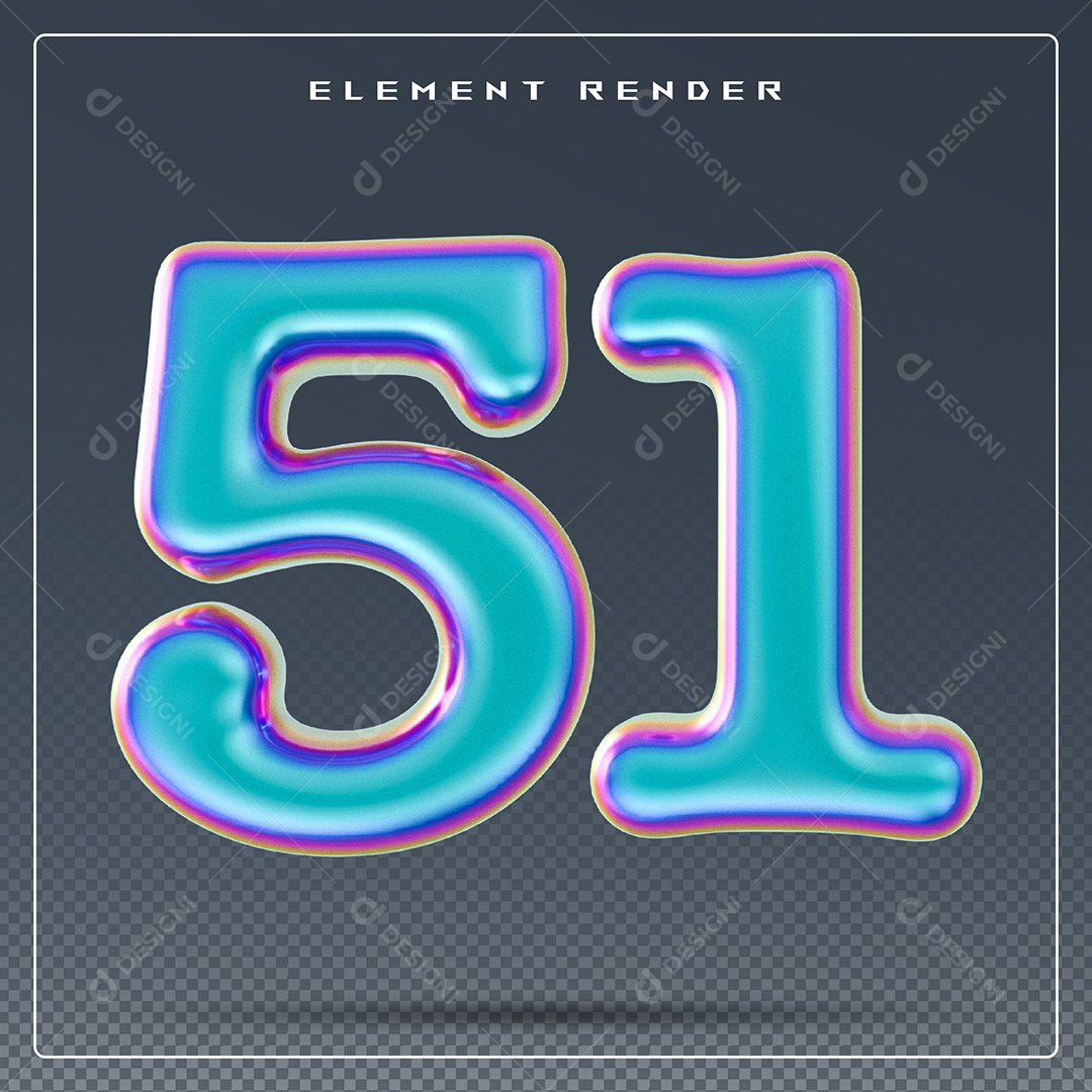 Elemento 3D Número 51 Azul para Composição PSD
