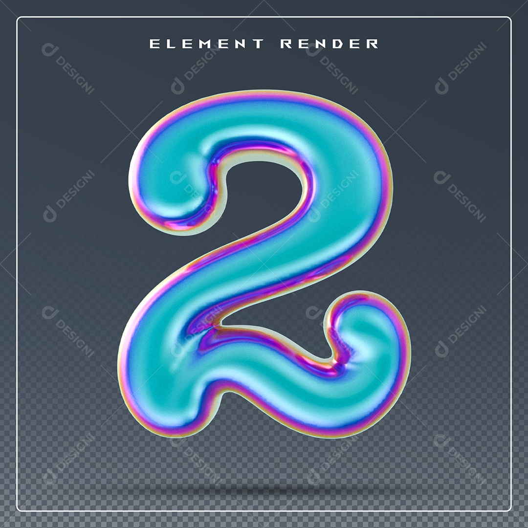 Elemento 3D Número 2 Azul para Composição PSD