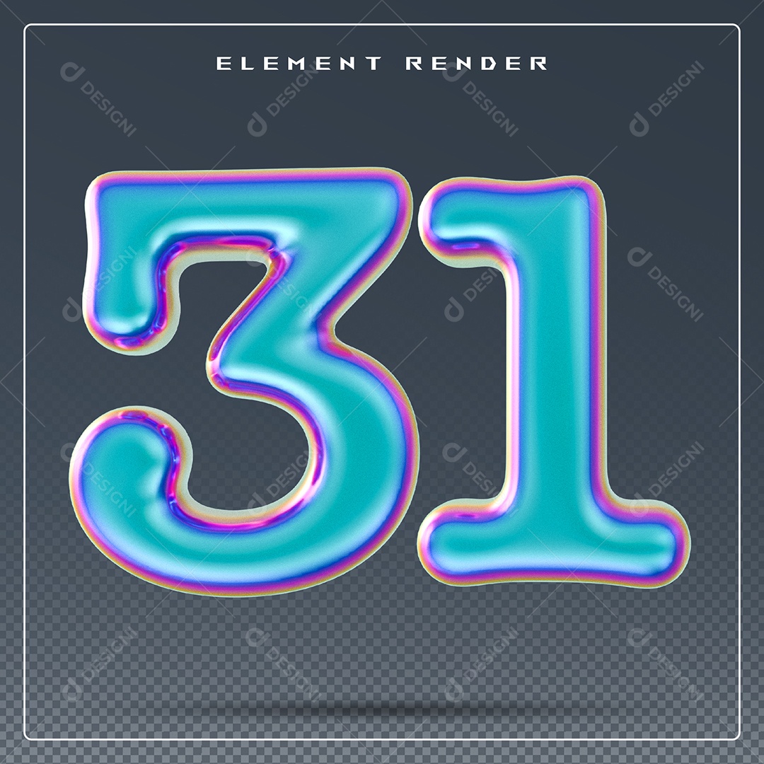 Elemento 3D Número 31 Azul para Composição PSD