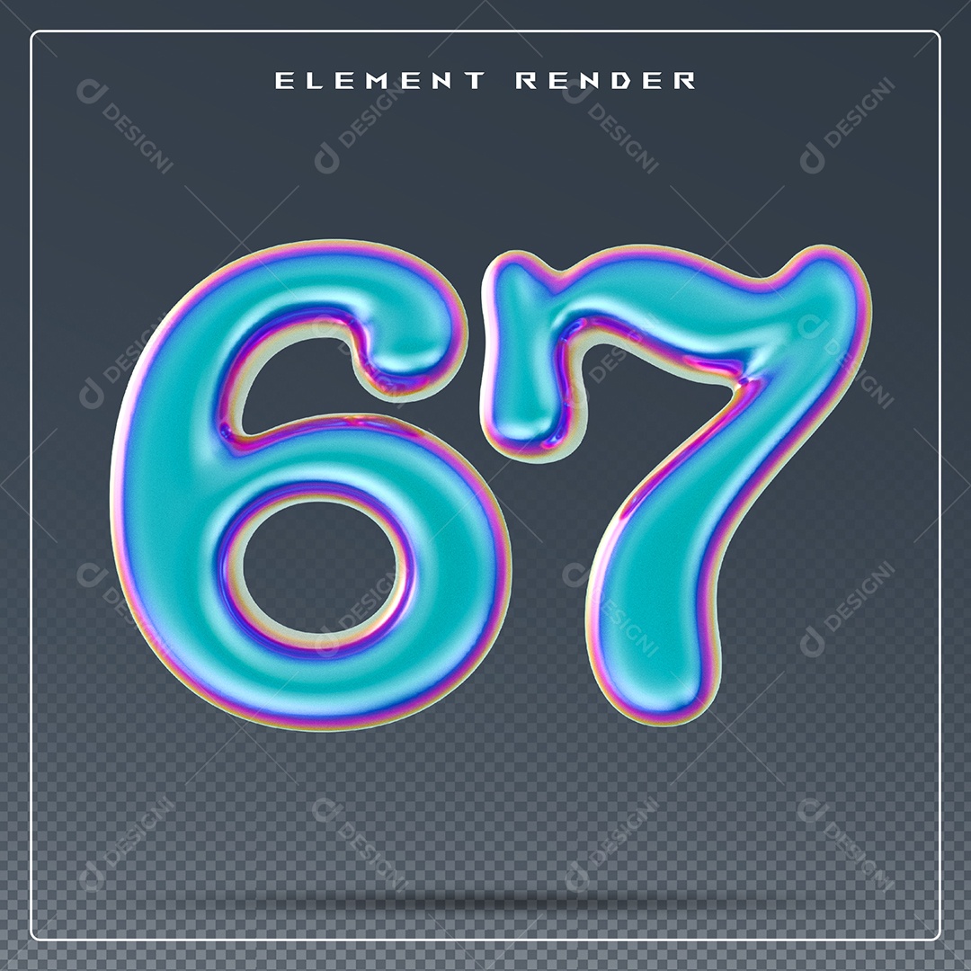 Elemento 3D Número 67 Azul para Composição PSD