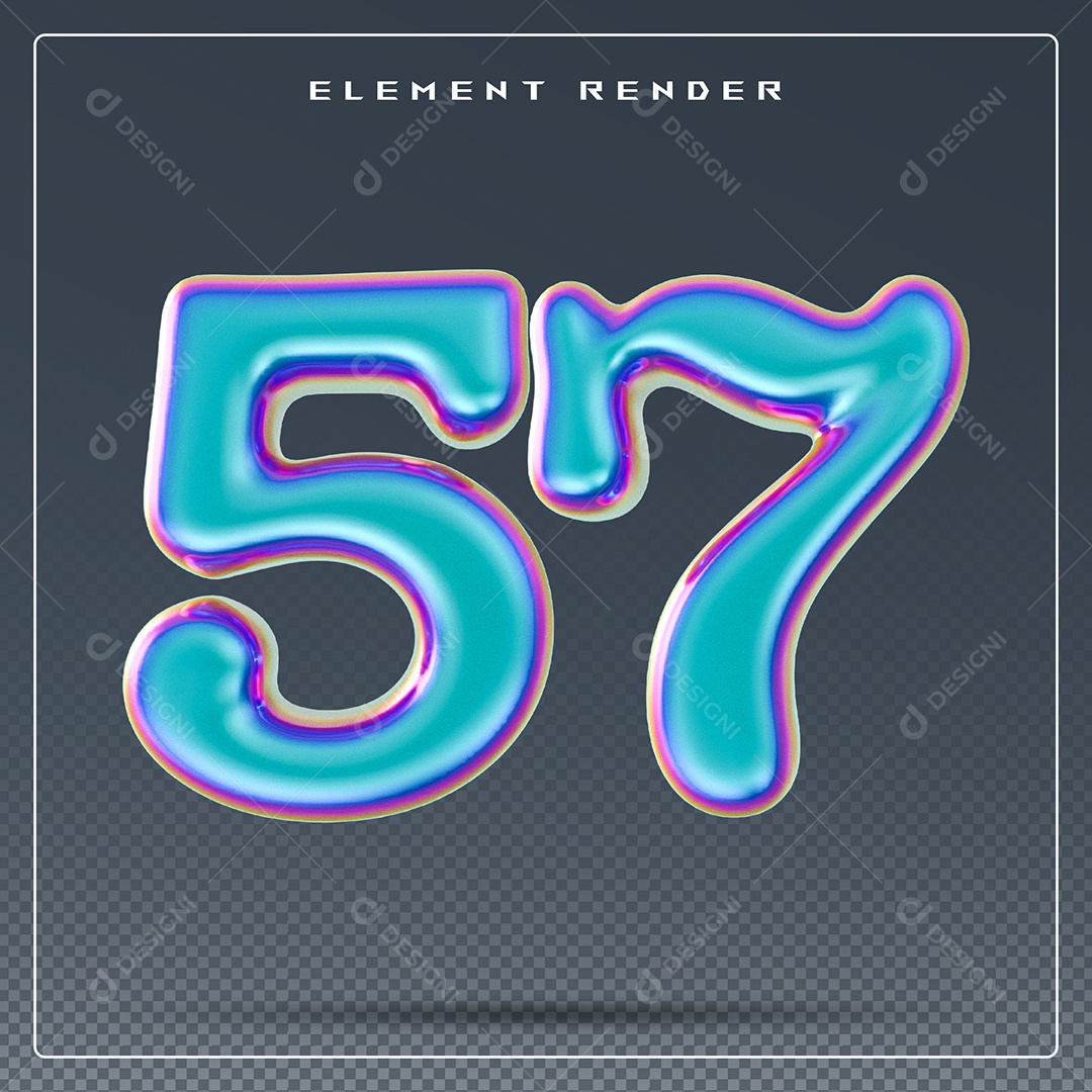 Elemento 3D Número 57 Azul para Composição PSD