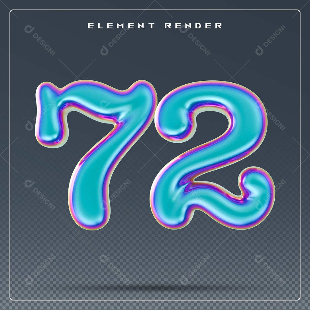 Elemento 3D Número72 Azul para Composição PSD