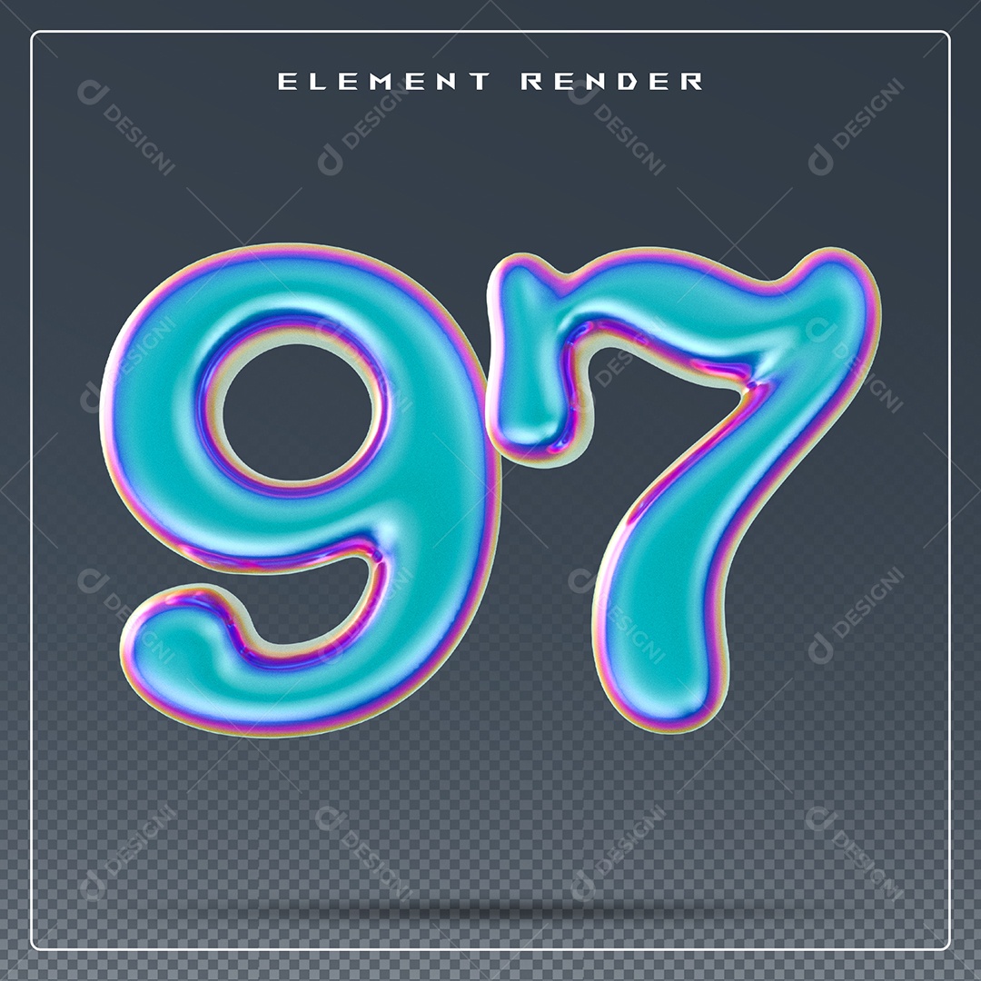 Elemento 3D Número 97 Azul para Composição PSD