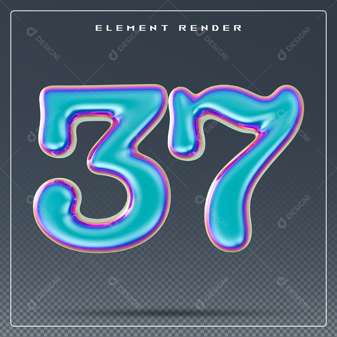 Elemento 3D Número 37 Azul para Composição PSD
