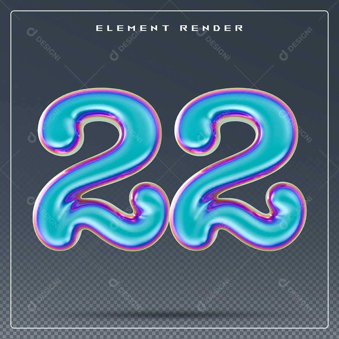 Elemento 3D Número 22 Azul para Composição PSD