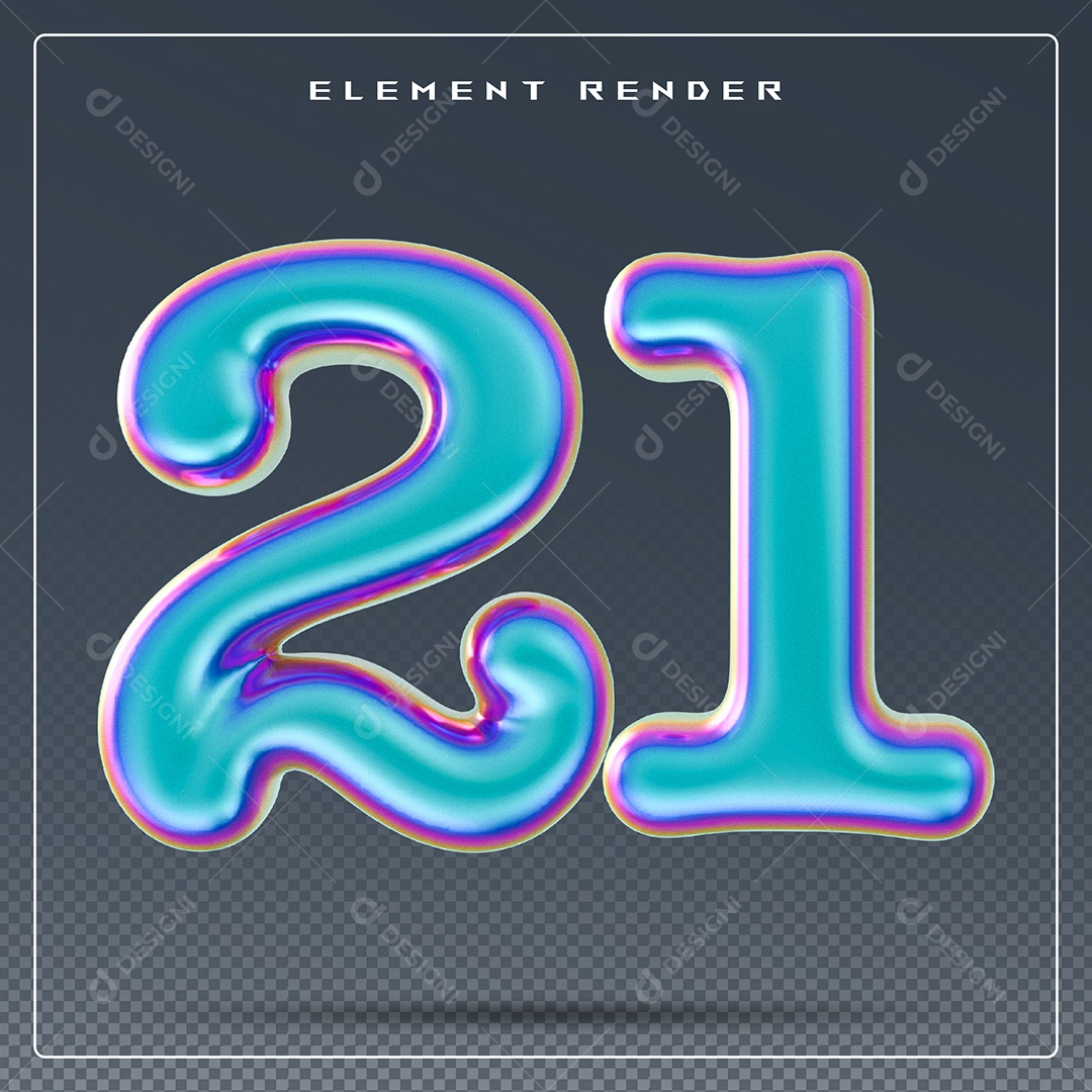 Elemento 3D Número 21 Azul para Composição PSD