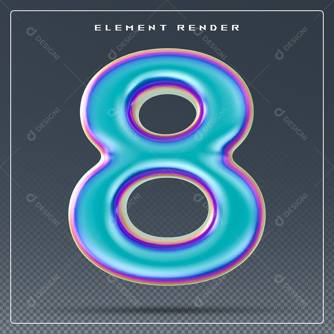 Elemento 3D Número 8 Azul para Composição PSD