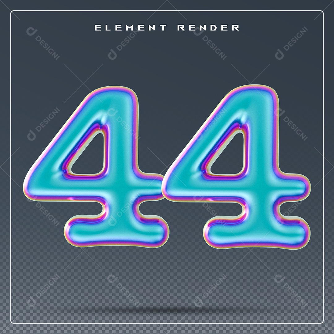 Elemento 3D Número 44 Azul para Composição PSD