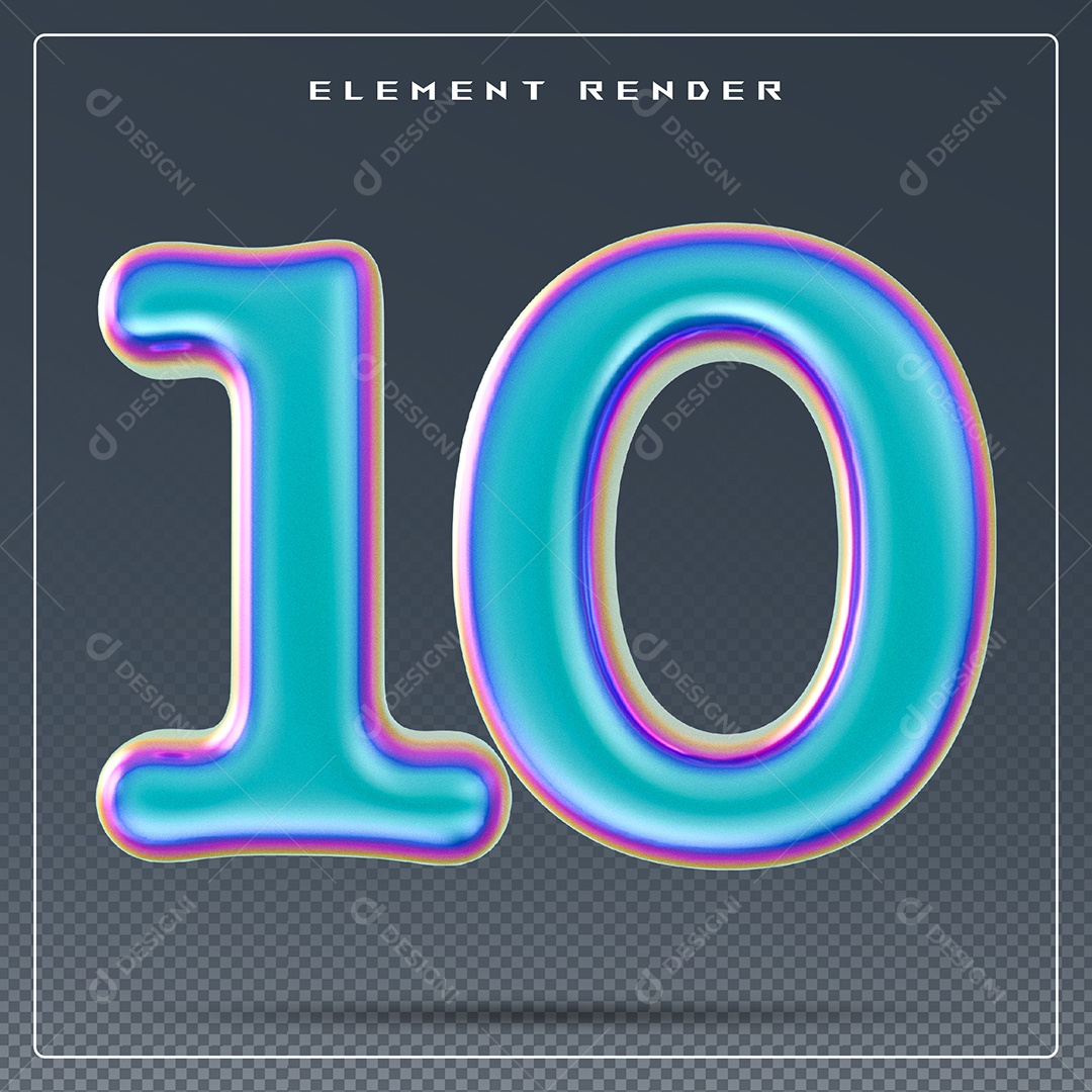 Elemento 3D Número 10 Azul para Composição PSD