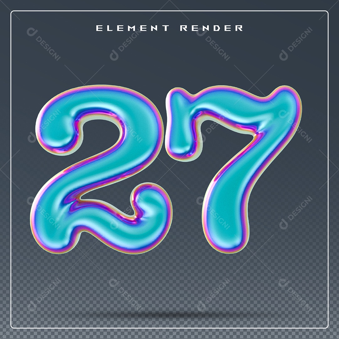 Elemento 3D Número 27 Azul para Composição PSD