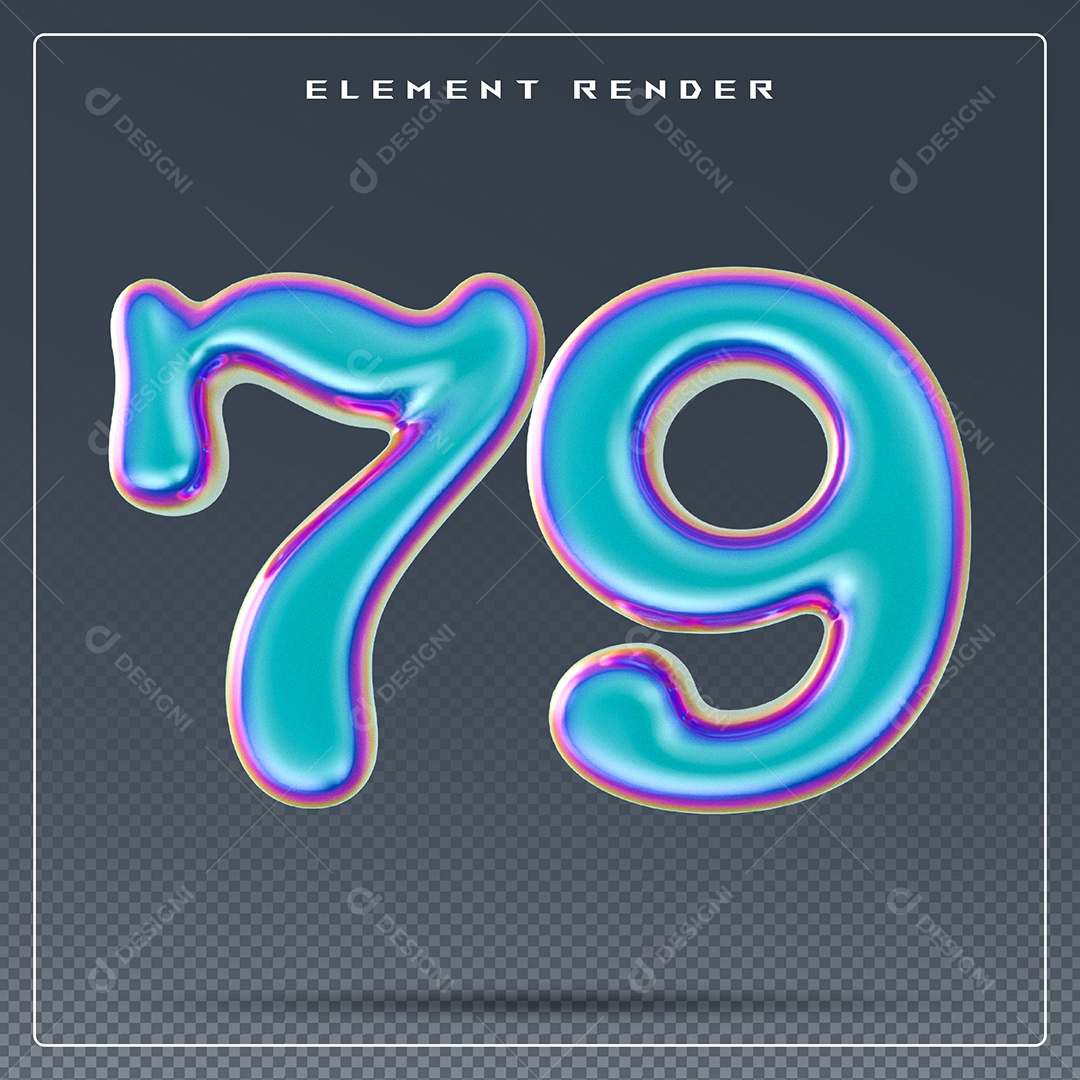 Elemento 3D Número 79 Azul para Composição PSD