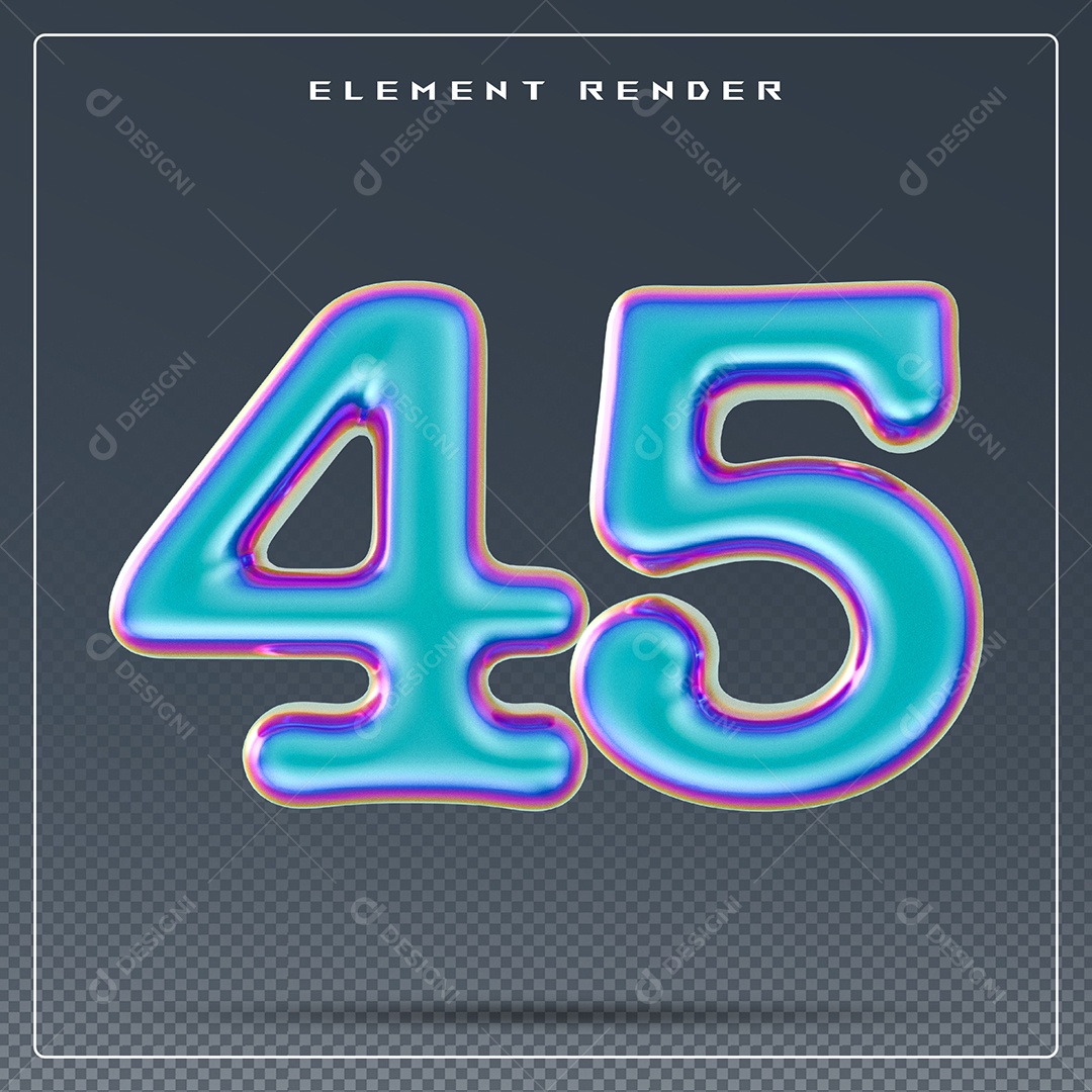 Elemento 3D Número 45 Azul para Composição PSD