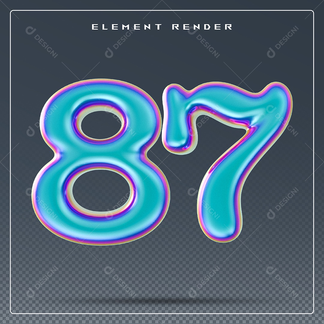 Elemento 3D Número 87 Azul para Composição PSD