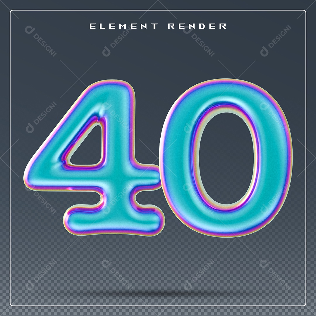Elemento 3D Número 40 Azul para Composição PSD