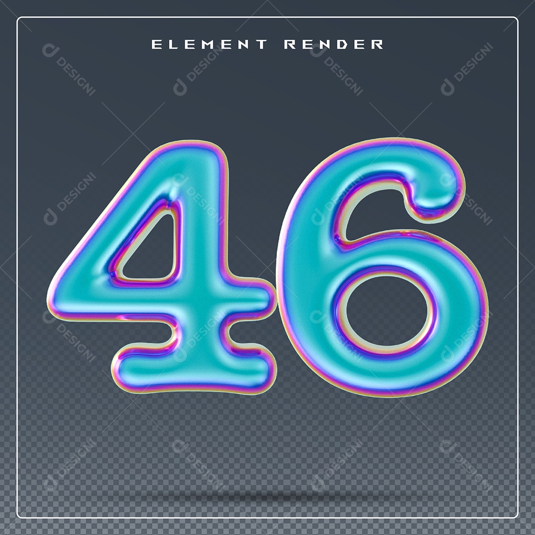 Elemento 3D Número 46 Azul para Composição PSD